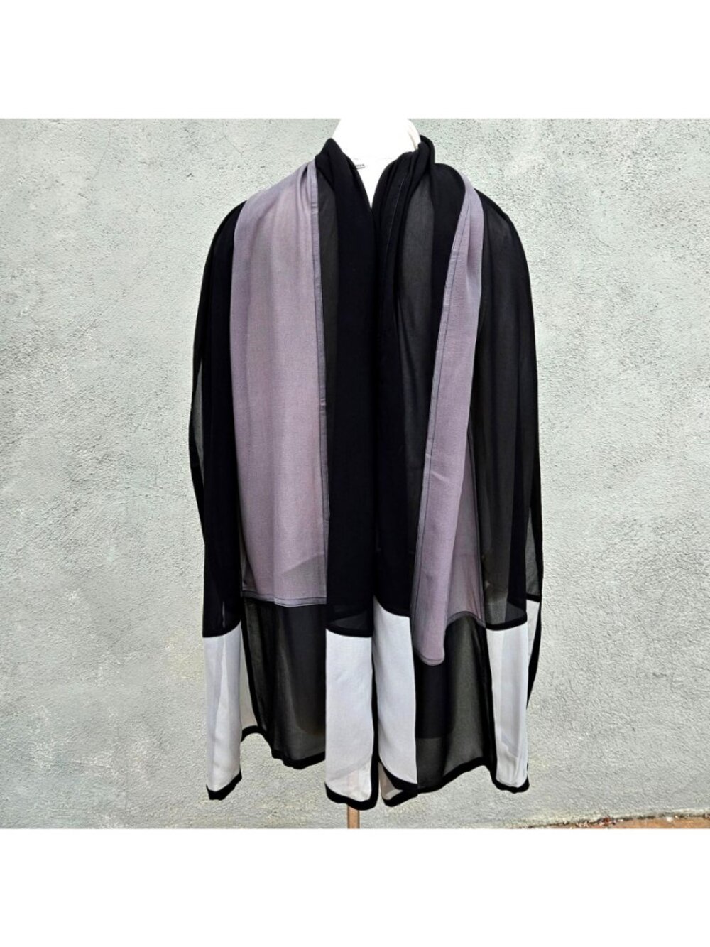 Vintage 90s Bergdorf Goodman Silk Panel Scarf Black Gray Color Block 32x90" - Picture 4 of 12